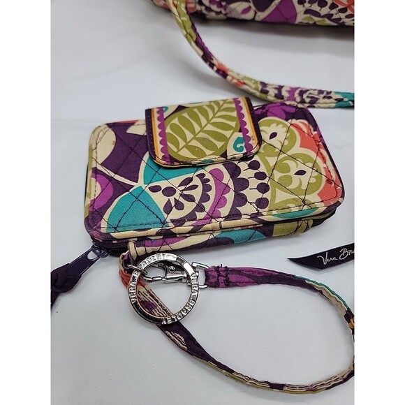 Vera Bradley Tote Bag Plum Crazy Retired Quilted W/ 2 Small Wallet/Wristlets - Picture 3 of 10